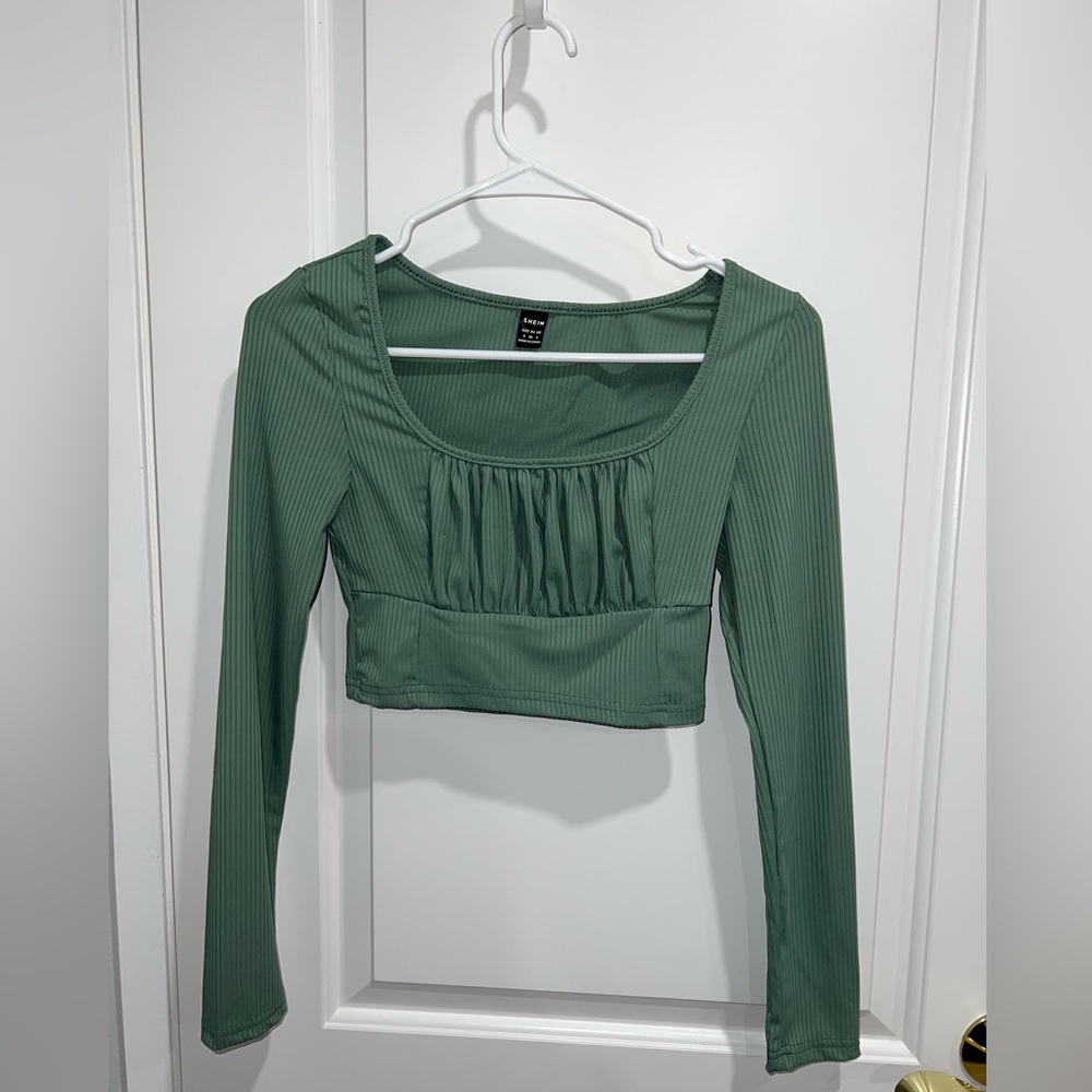 Green ruched crop top